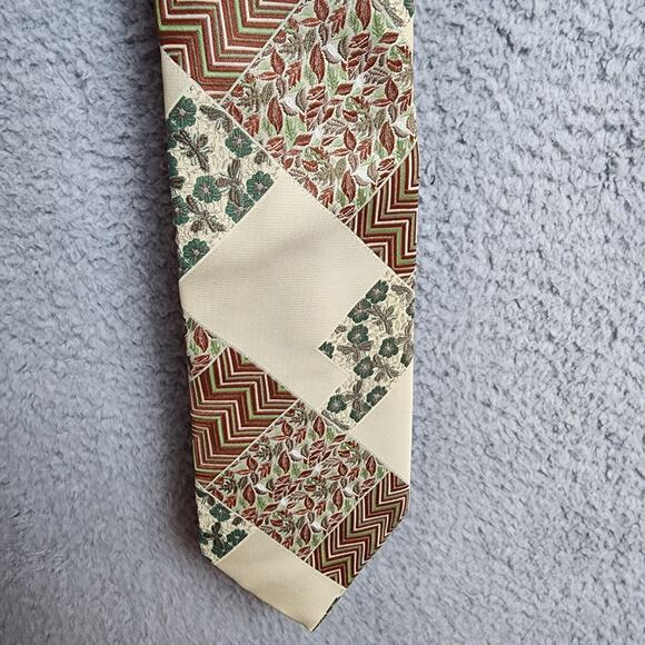 Sears Vintage Necktie 70s Men's Shop Floral Chevron Print Green Maroon - Picture 7 of 7